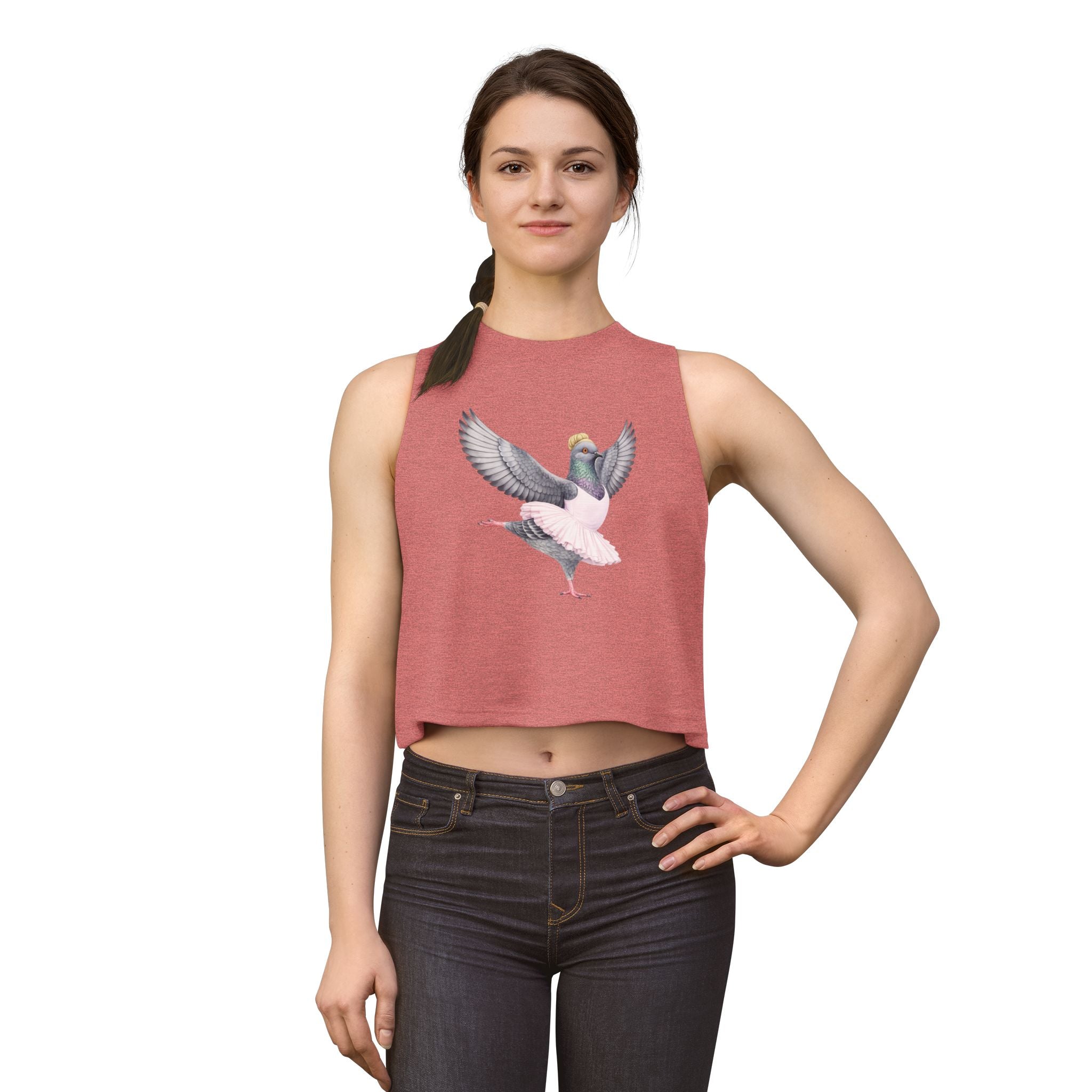 Lincoln Square NYC Pigeon Crop Top — Top Corto de Bailarina con Moño para Amantes de las Aves y la Danza