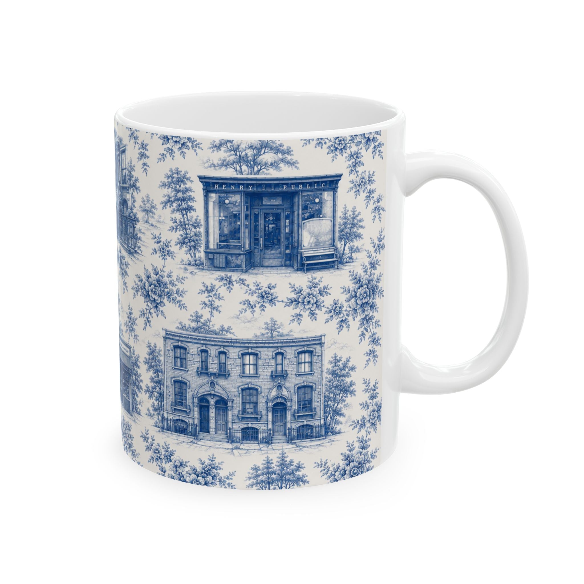 Cobble Hill Blue Toile de Jouy Mug | NYC Chinoiserie Ceramic Coffee Cup