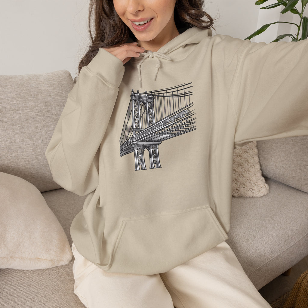 Manhattan Bridge Sketch Hoodie — New York City Bridge Pullover Hooded Sweatshirt