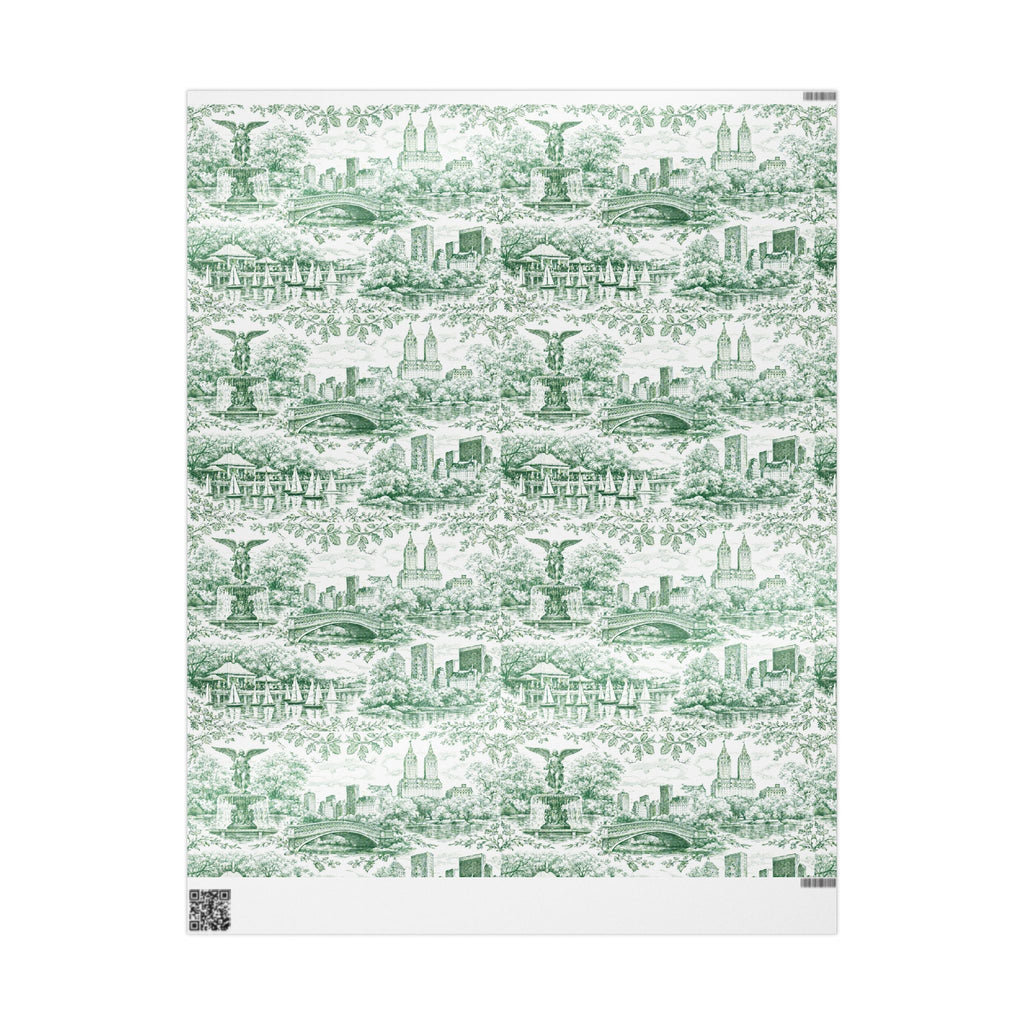 Central Park Green Toile NYC Wrapping Paper | New York City Scenic Toile Pattern Roll