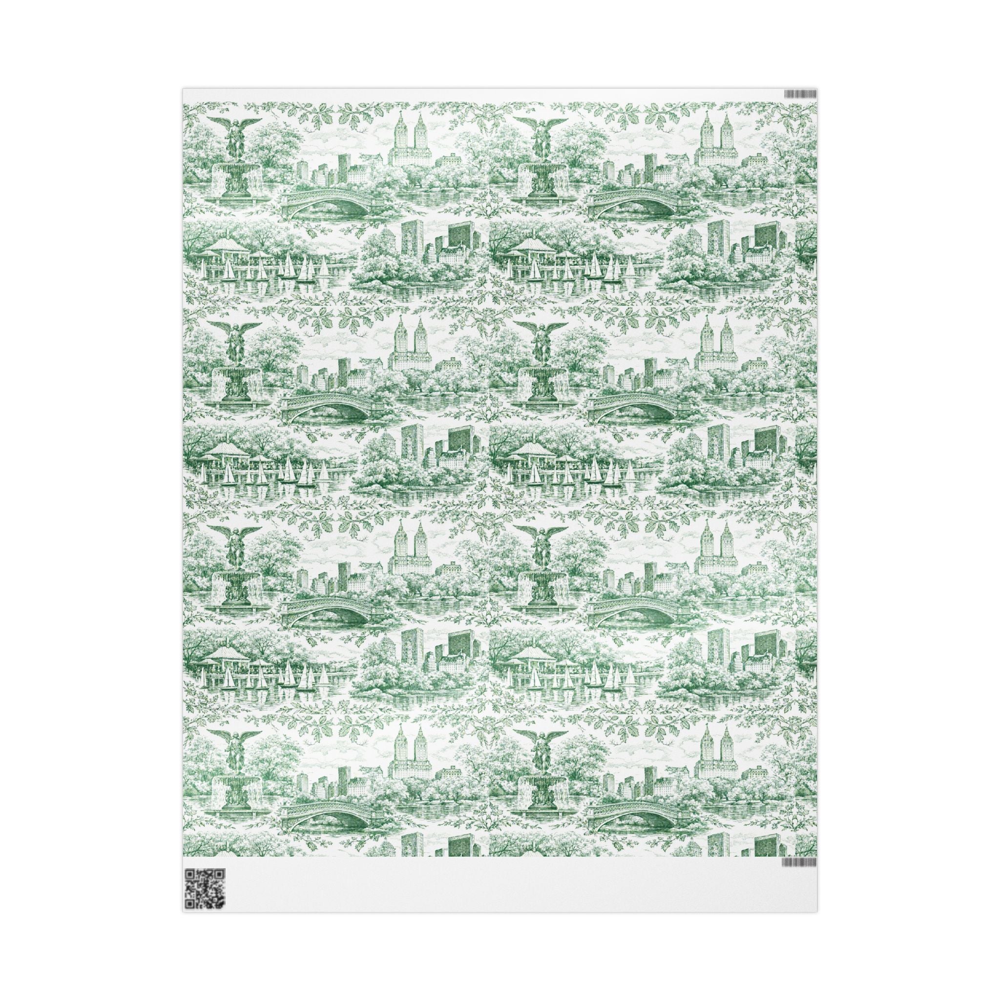 Central Park Green Toile NYC Wrapping Paper | New York City Scenic Toile Pattern Roll