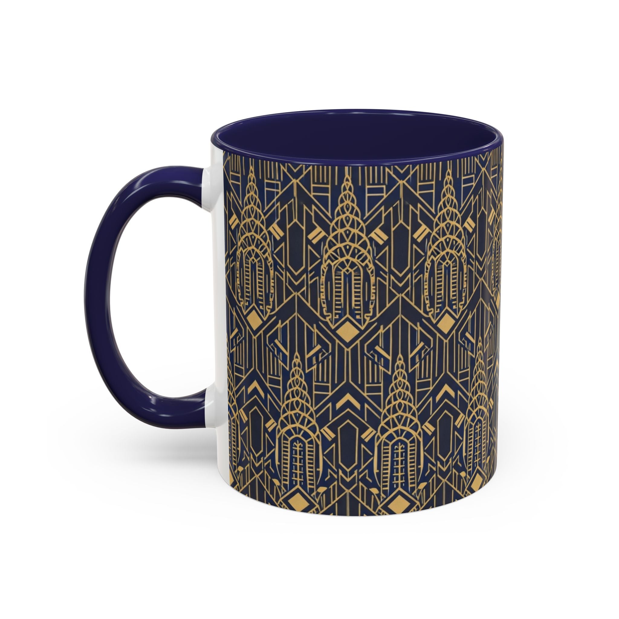 Art Deco Chrysler Building Navy & Gold Accent Coffee Mug — Manhattan Art Deco Pattern 11 oz