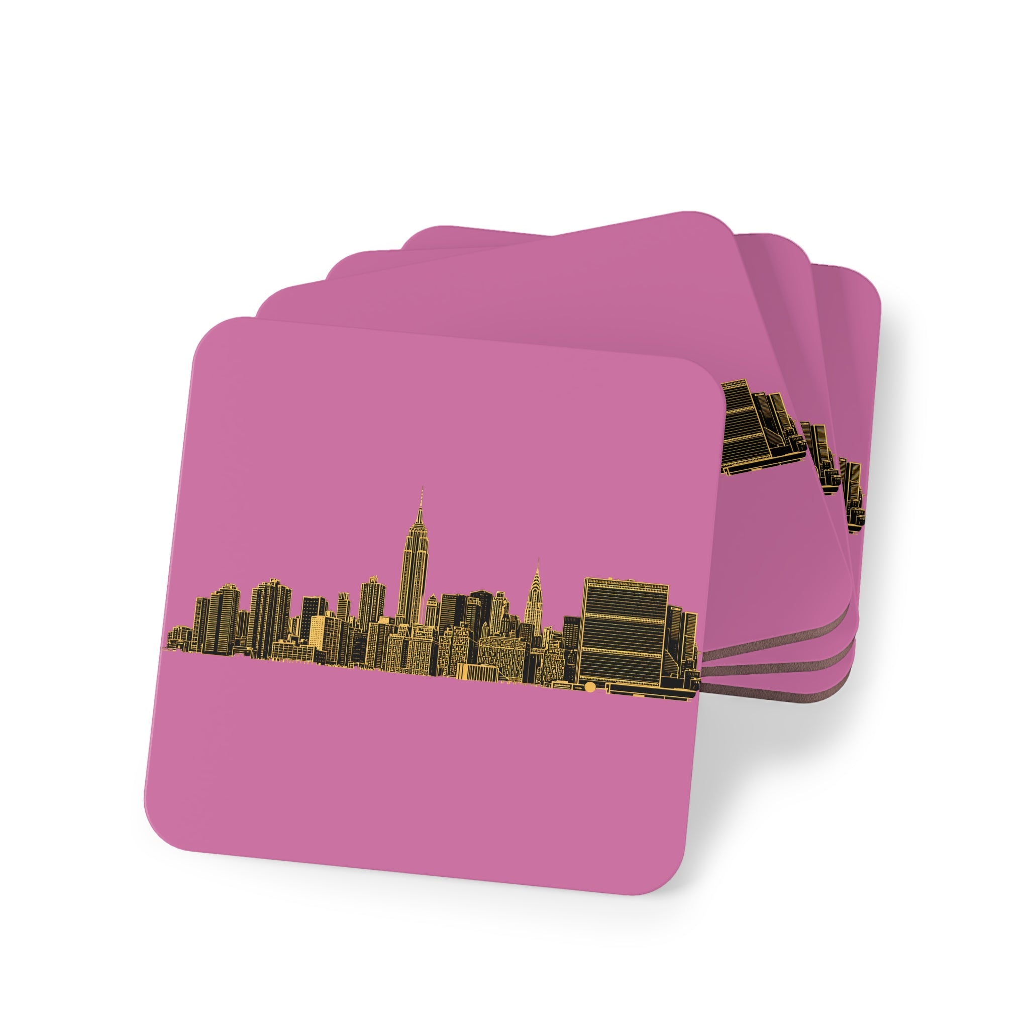 Posavasos del horizonte de Midtown Manhattan | Juego de 4 posavasos con parte trasera de corcho con el horizonte Art Déco de Nueva York