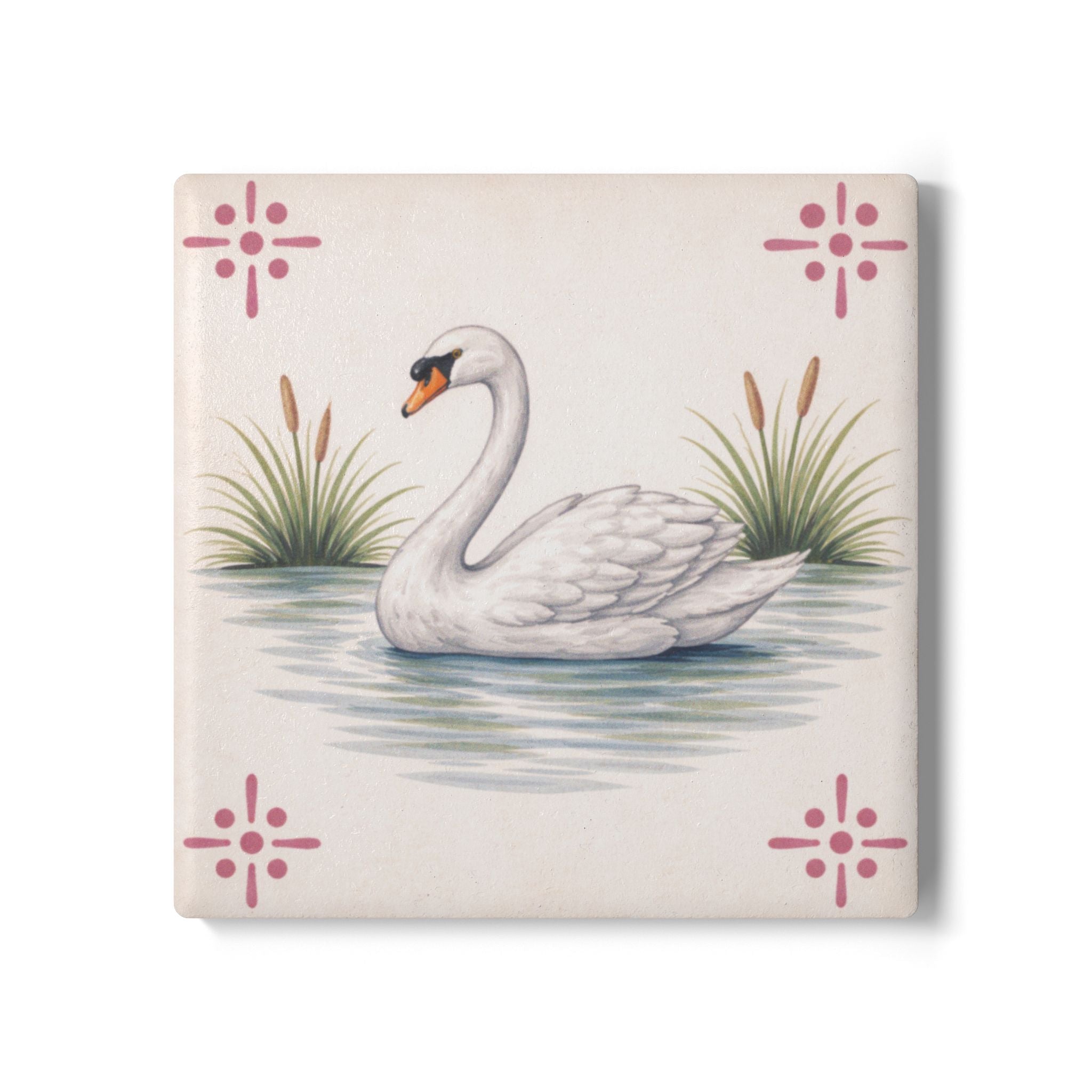 East River Swan Ceramic Coaster – Azulejos-style Tile Drink Coaster