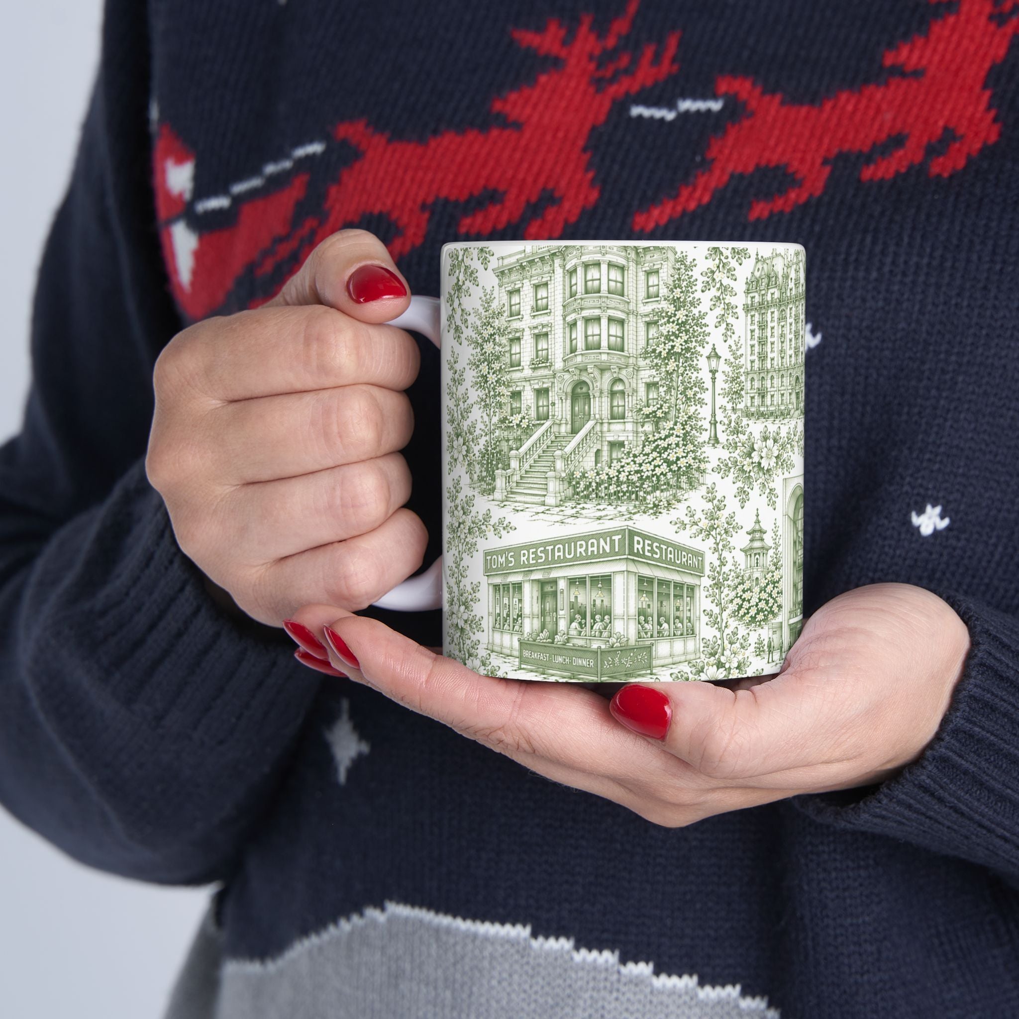 Upper West Side Green Toile Mug | New York Chinoiserie Ceramic Coffee Cup