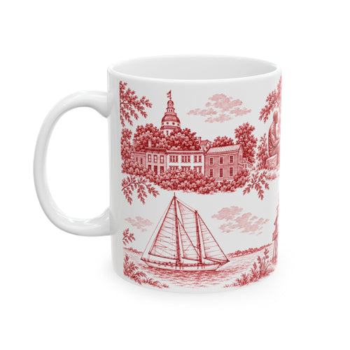 Annapolis Red Toile de Jouy Ceramic Mug – Vintage Scenic 11oz