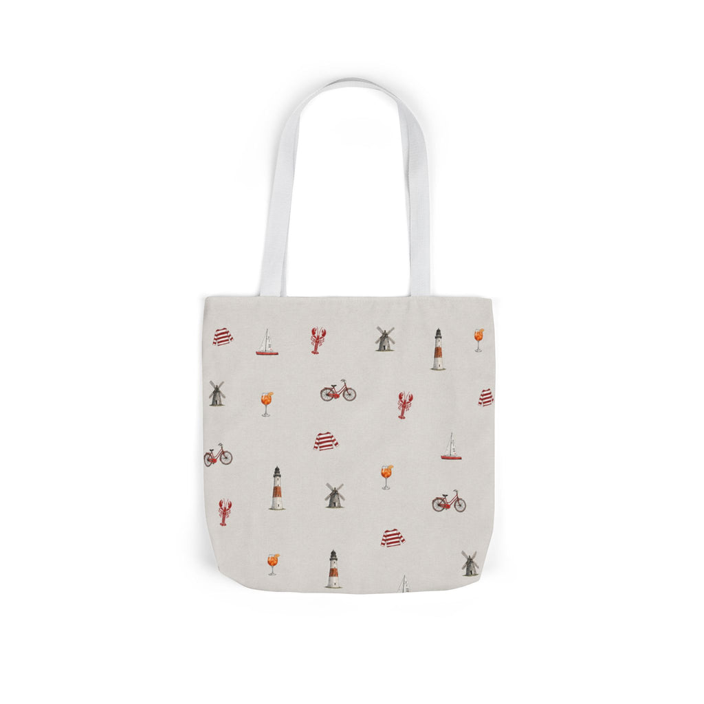 Icons of the Hamptons Heather Gray Canvas Tote — Lighthouse, Windmill, Lobster, Sailboat Icons