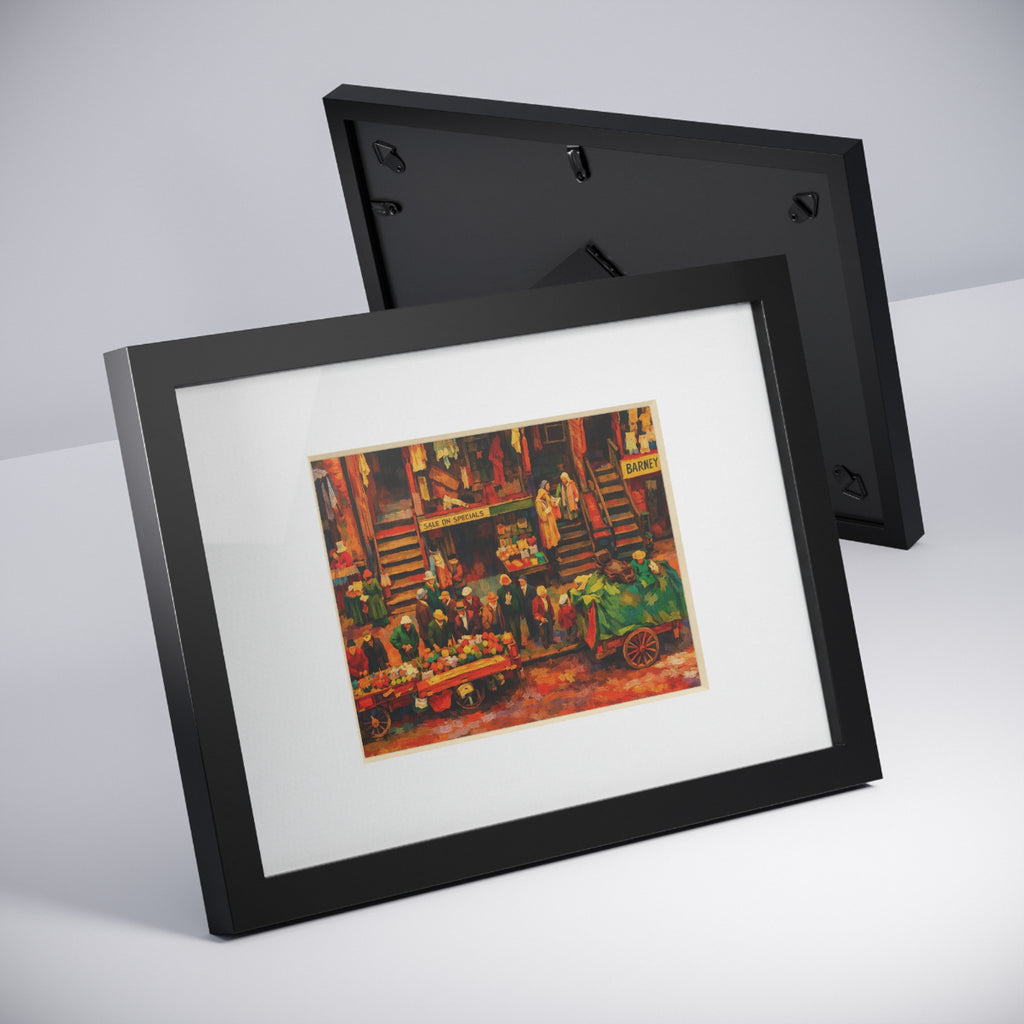 Colorized Historic Lower East Side 2 | Old New York Street Vendor Painting  | Black Frame