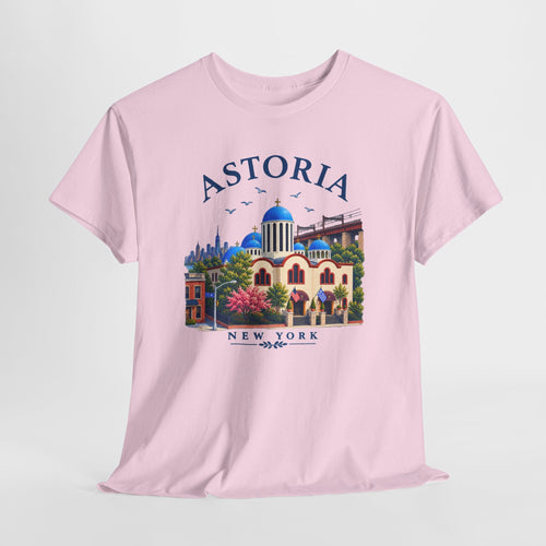 Astoria New York Travel T-Shirt   Santorini-inspired Queens Tee