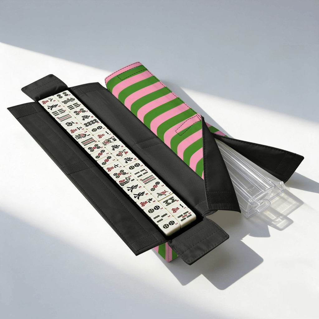 Pink and Green Stripes Mahjong Bag Set 3 Pieces