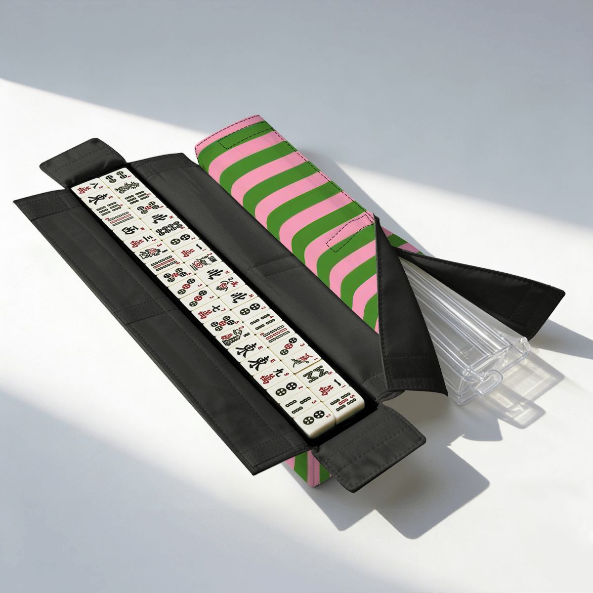 Pink and Green Stripes Mahjong Bag Set 3 Pieces