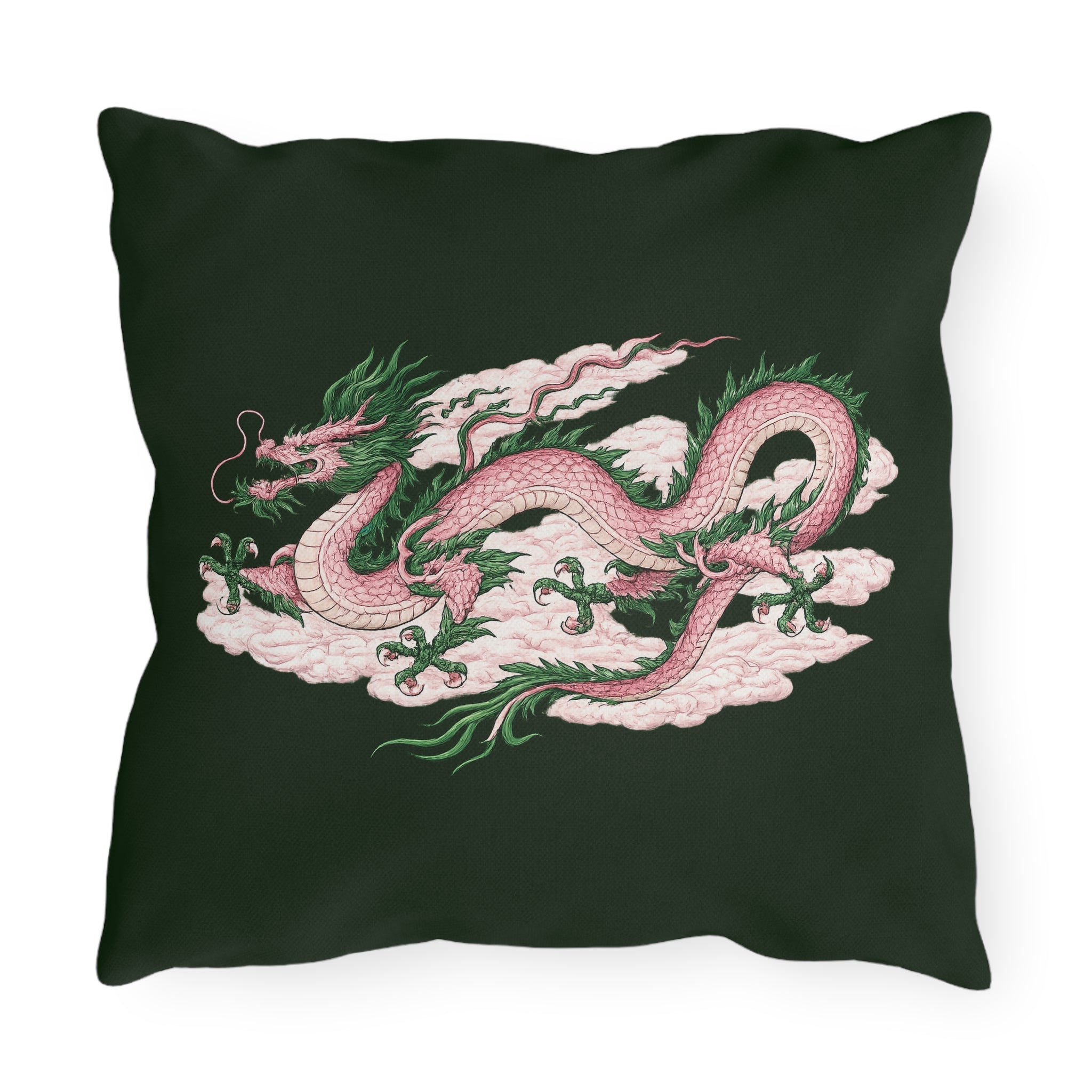 Chinatown Pink Dragon Green Outdoor Pillow  – Throw Cushion