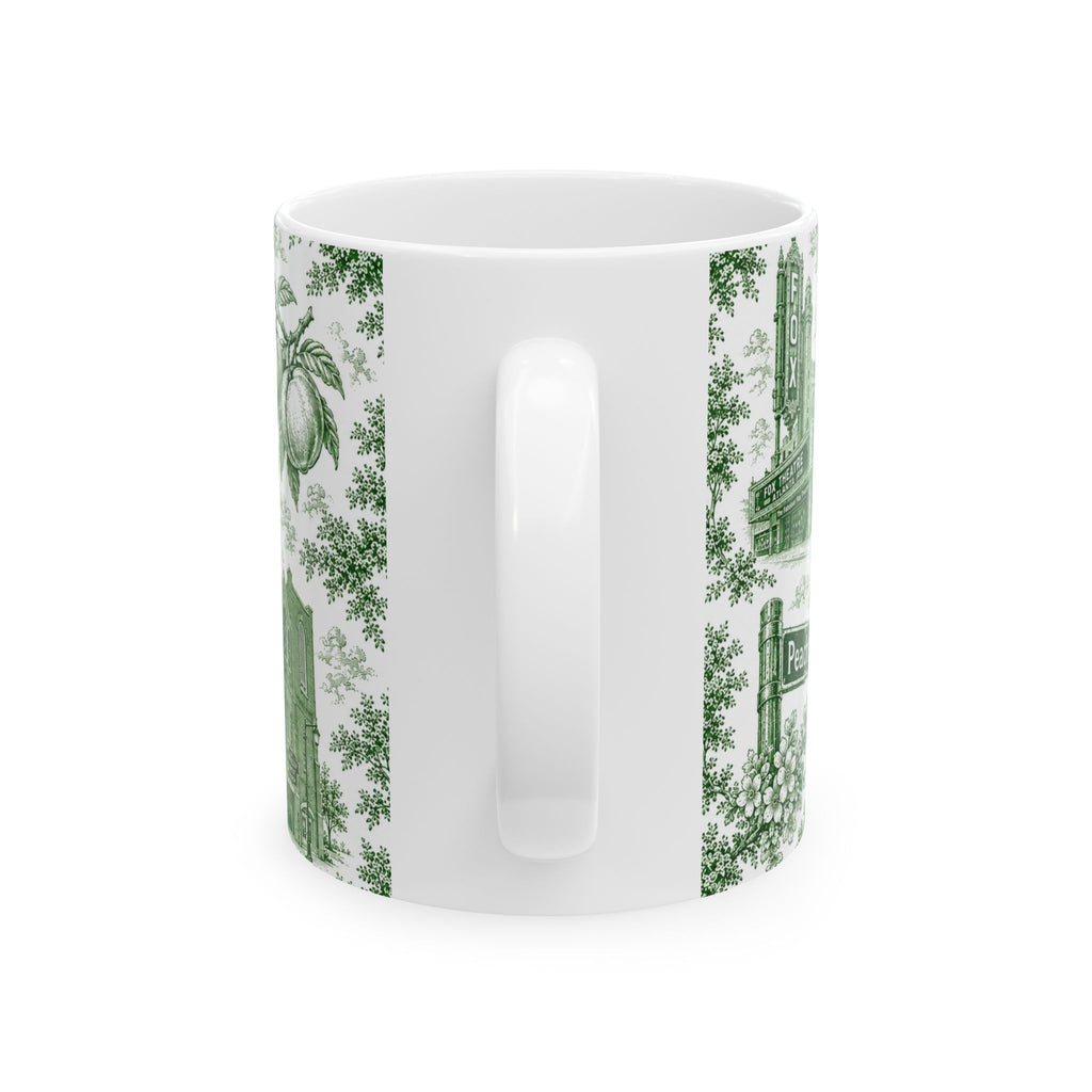 Atlanta Green Toile de Jouy Ceramic Mug — Atlanta, Georgia Skyline & Capitol Illustration (11oz)