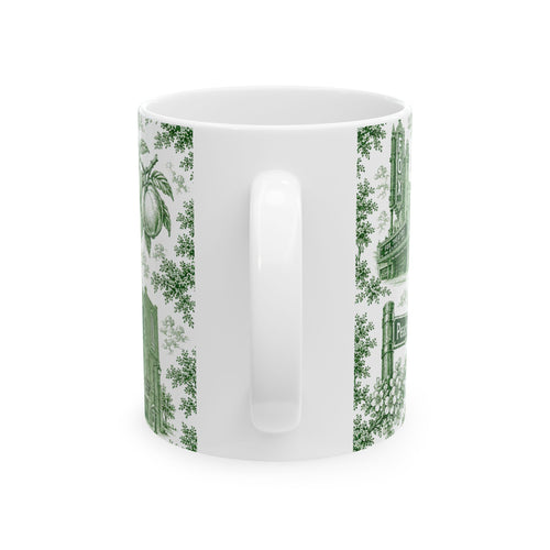 Atlanta Green Toile de Jouy Ceramic Mug — Atlanta, Georgia Skyline & Capitol Illustration (11oz)