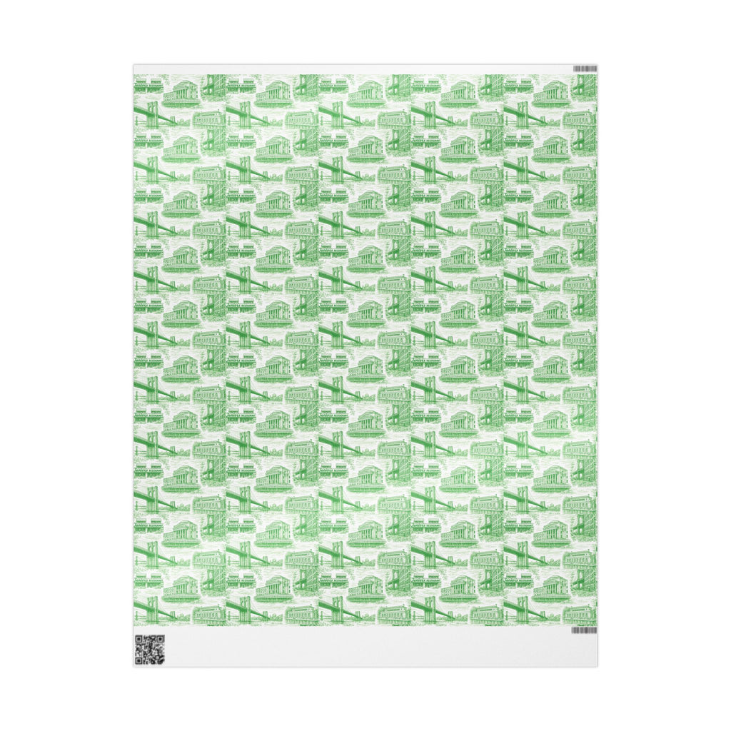 Brooklyn NYC Green Toile Gift Wrapping Papers   Chinoiserie New York City Gift Wrap Brooklyn Bridge Prospect Park Junior's DUMBO Museum
