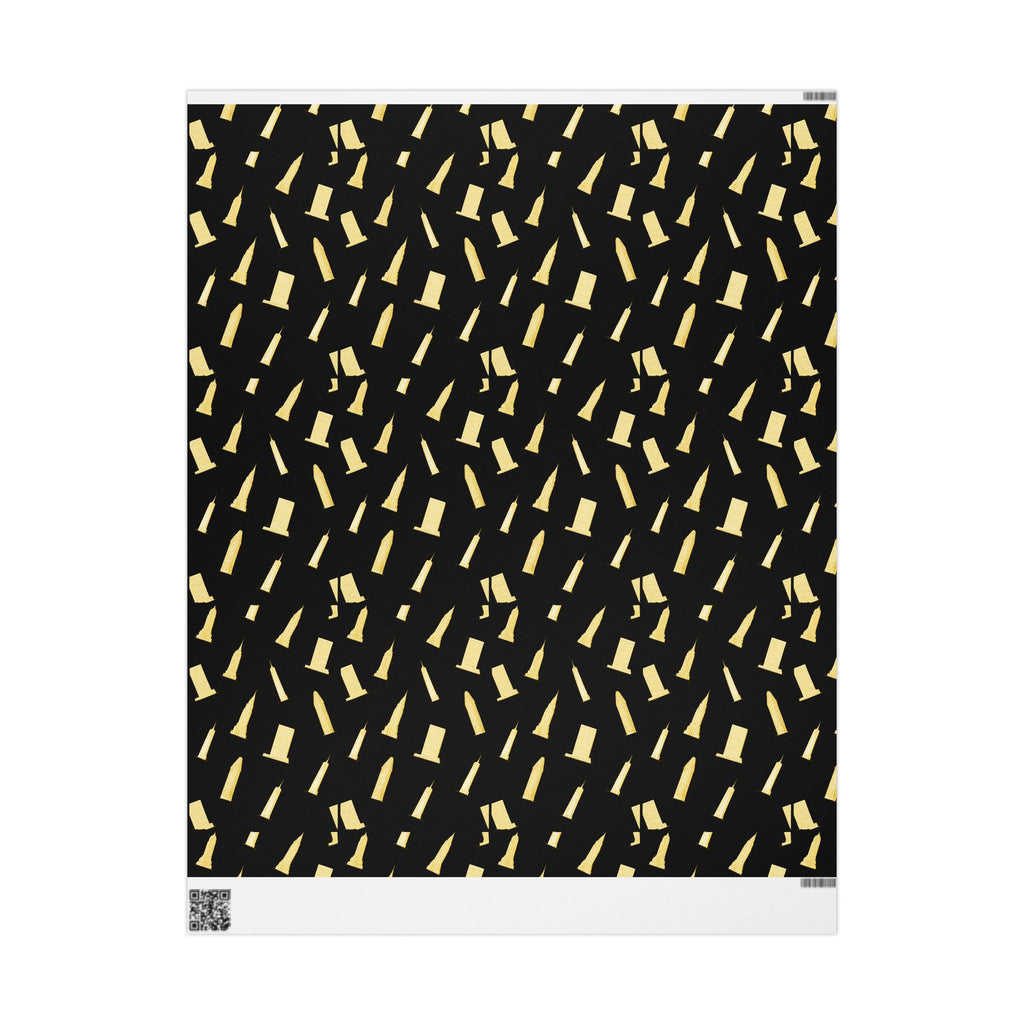 NYC Architecture Gold on Black Pattern Gift Wrap Paper | Iconic New York Buildings Empire State Chrysler Flatiron Wrapping Paper