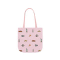 Icons of New York City Pink Canvas Tote — Statue of Liberty, Pizza & Taxi Pattern