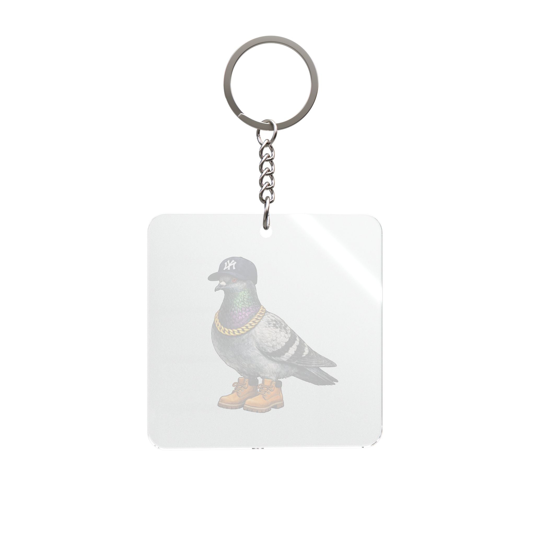 Customizable Bronx NYC Pigeon Square Keychain | NYC Yankees Timberlands Fan Bird Lovers Keyring Gift