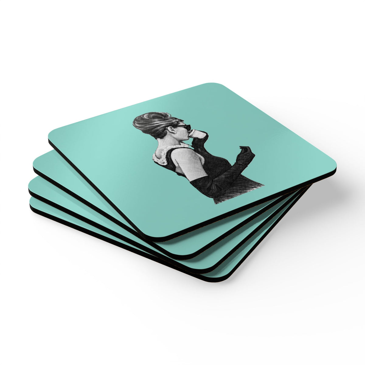 Breakfast in New York Cork Coaster Set of 4— Robin's Egg Blue Coasters
