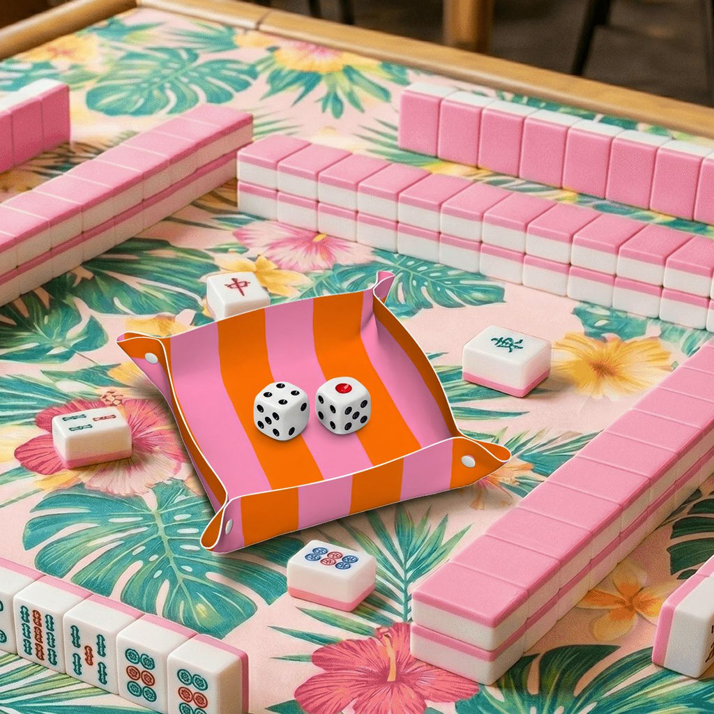 Orange and Pink Stripes PVC Leather Mahjong Dice Tray