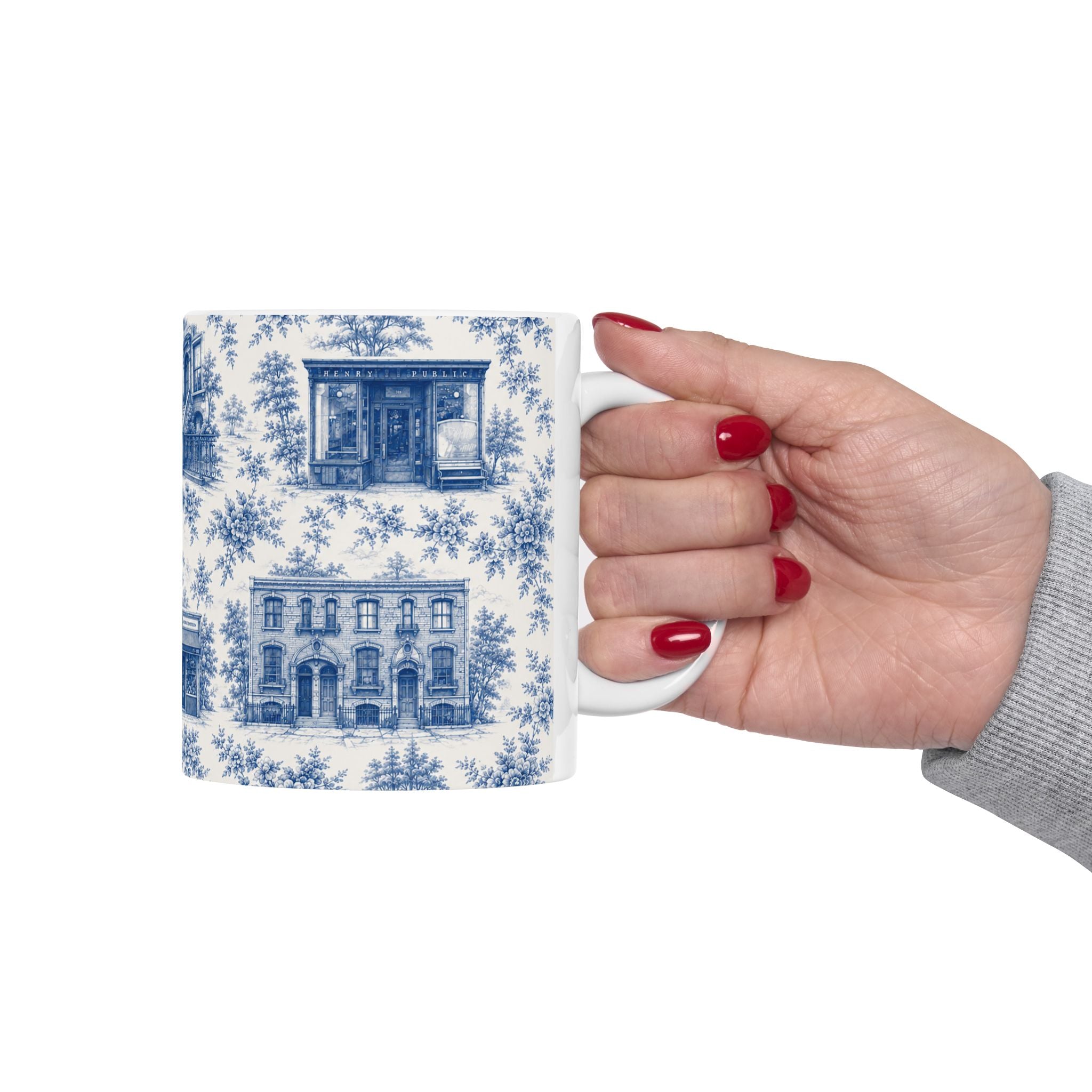 Cobble Hill Blue Toile de Jouy Mug | NYC Chinoiserie Ceramic Coffee Cup