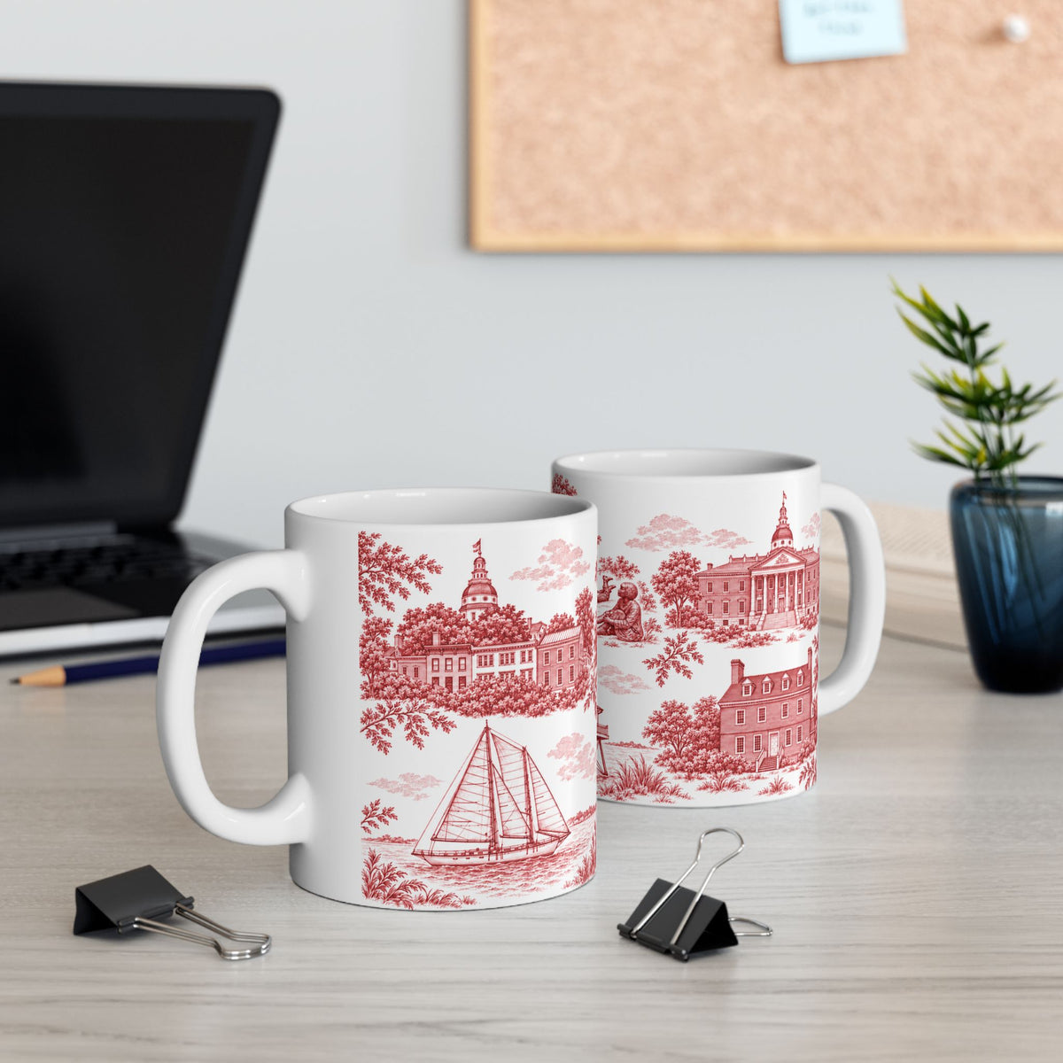Annapolis Red Toile de Jouy Ceramic Mug – Vintage Scenic 11oz