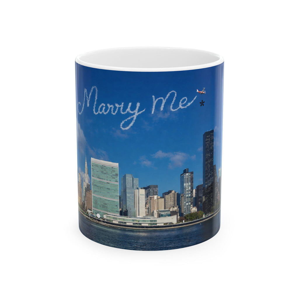 Marry Me Skywriting Marriage Proposal Mug | Romantic NYC Manhattan Skyline Proposal