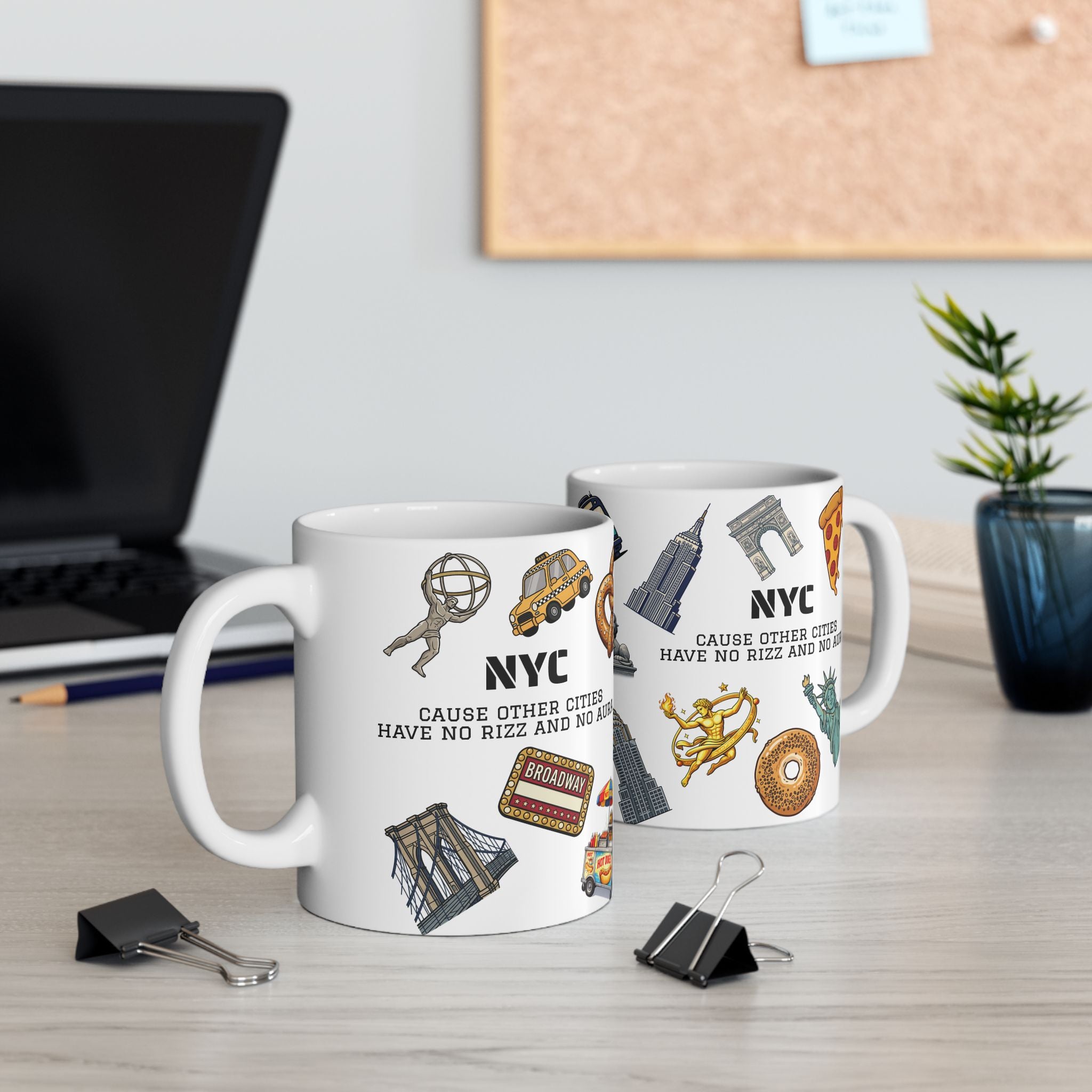 NYC Icons Rizz and Aura Mug | New York City Landmark Collage Ceramic Coffee Tea Mug