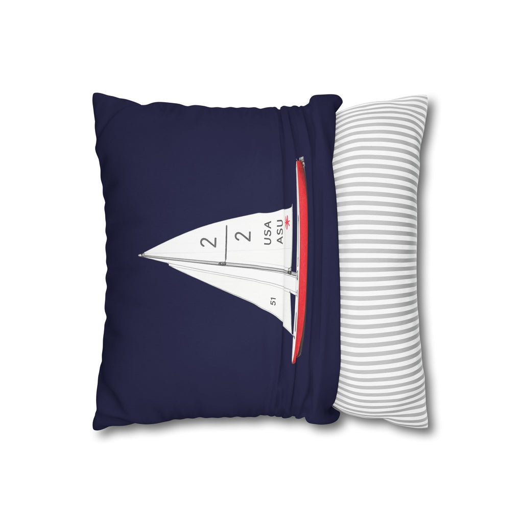 Funda de almohada cuadrada de 16" x 16" con velero modelo de Central Park – Funda decorativa azul marino (relleno de almohada no incluido)