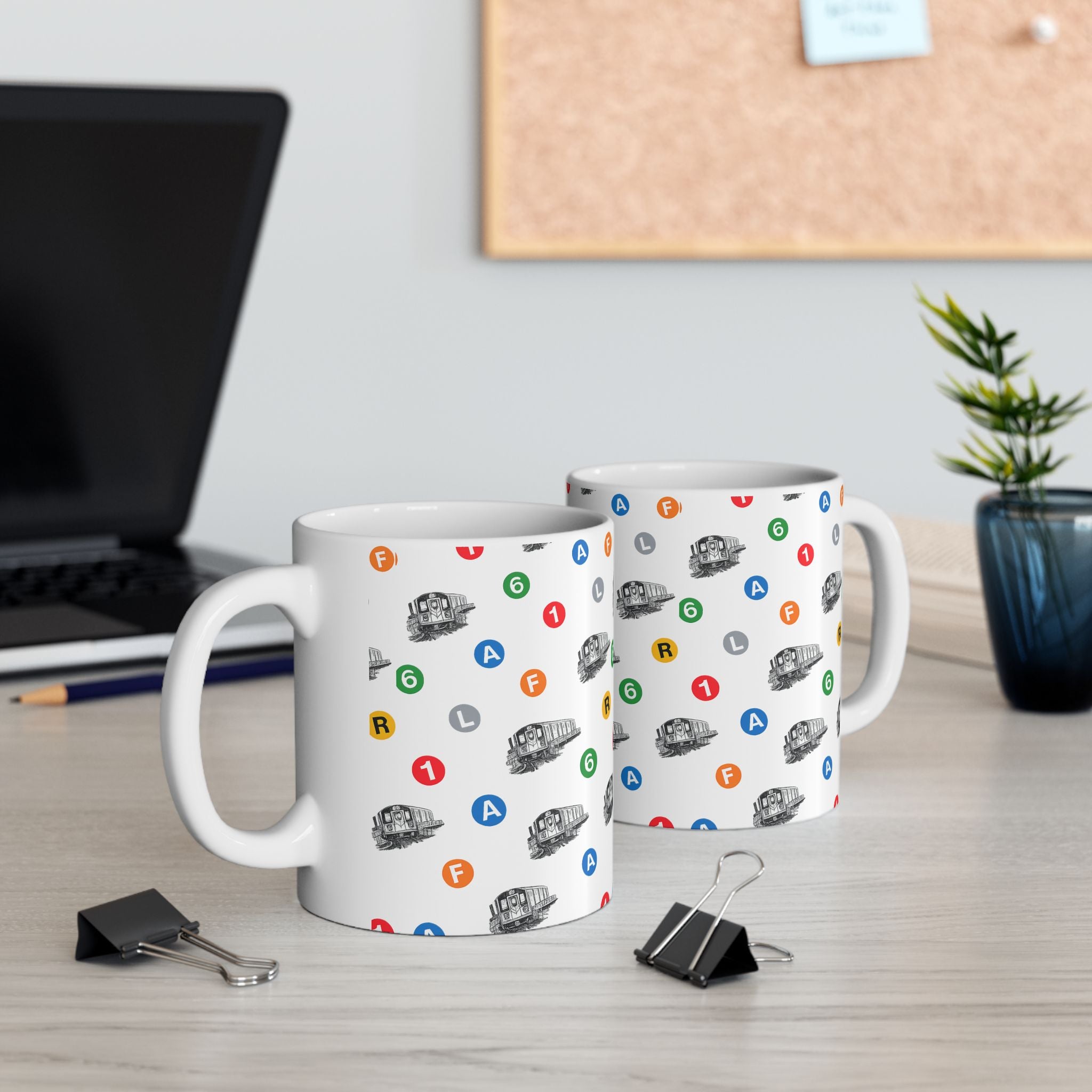 New York Subway Train Transit Icons Mug | NYC Metro Subway Pattern 11oz Coffee Tea Cup