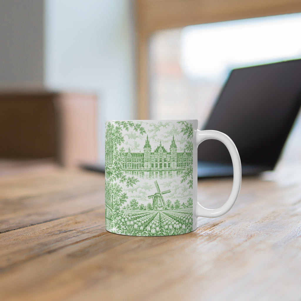 Amsterdam Green Toile de Jouy Ceramic Mug — (11oz; Ships from Europe)