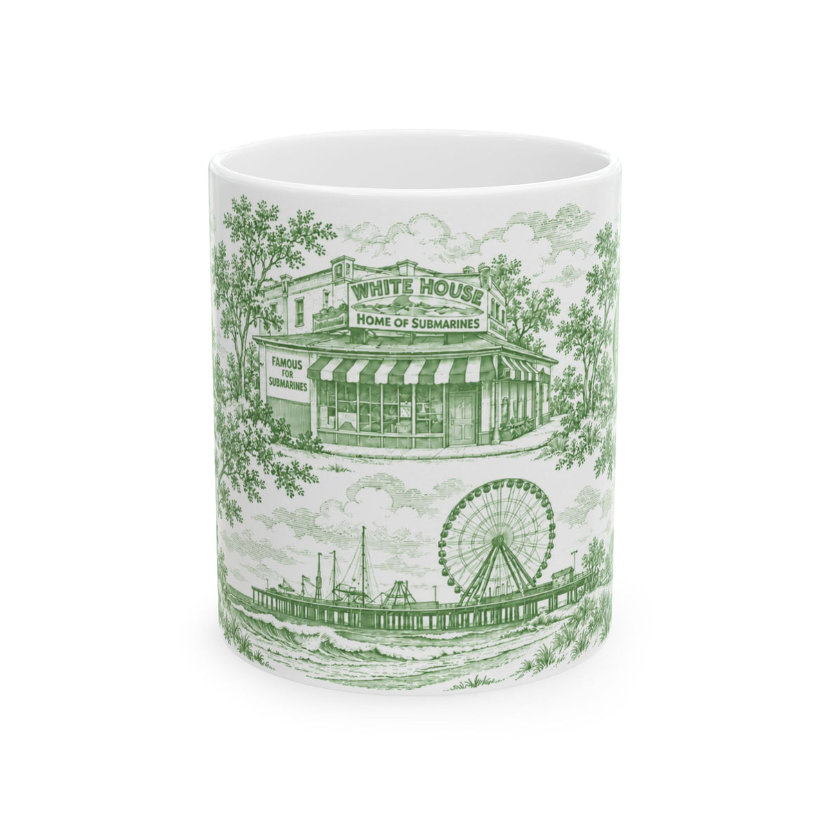 Atlantic City Green Toile de Jouy 11oz Mug