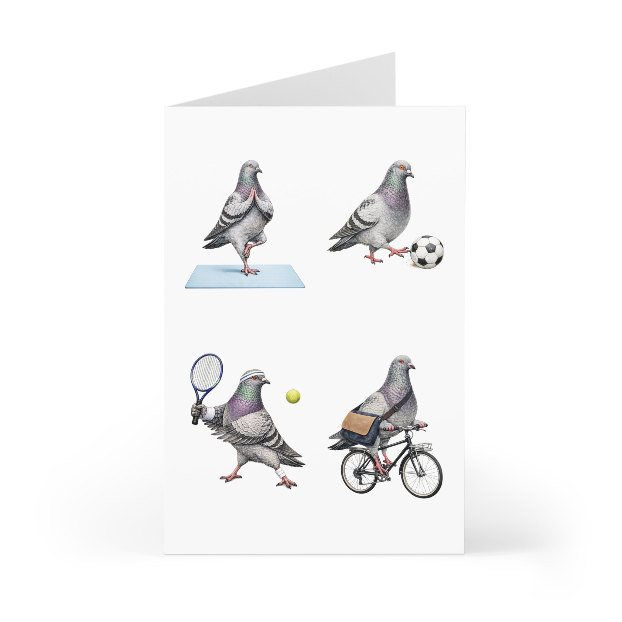 Get Well Soon NYC Pigeon Greeting Cards | Active Lifestyle Well Wishes Bird Lover Card Soccer Tennis Cycling Yoga Pack of 7