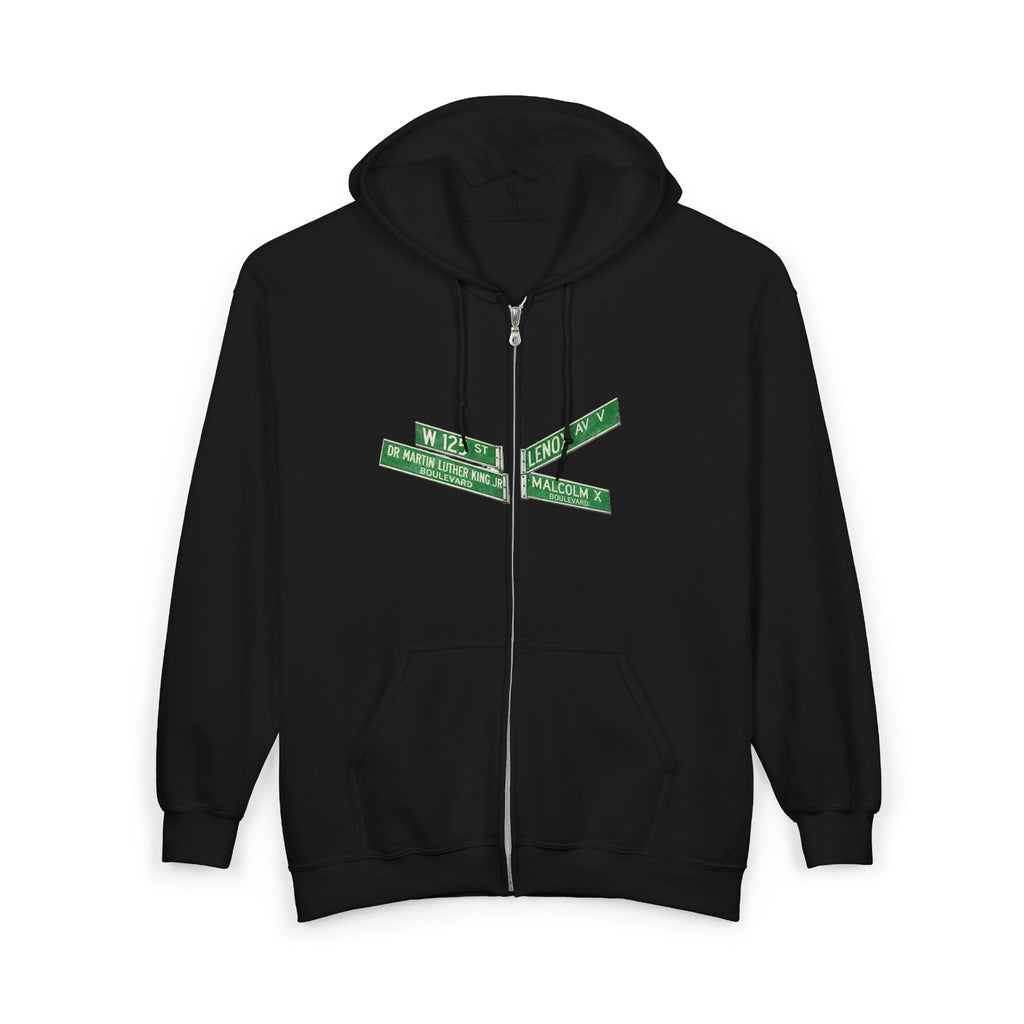 Harlem Street Sign Zip Up Hoodie   NYC Martin Luther King Malcolm X Hooded Sweatshirt