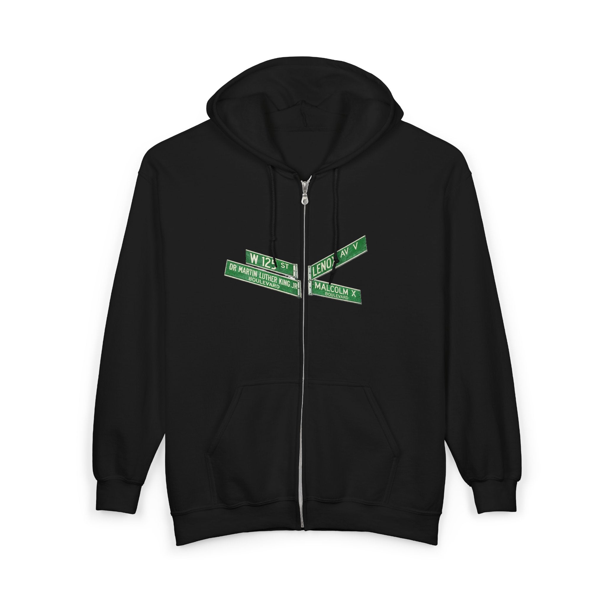 Harlem Street Sign Zip Up Hoodie   NYC Martin Luther King Malcolm X Hooded Sweatshirt