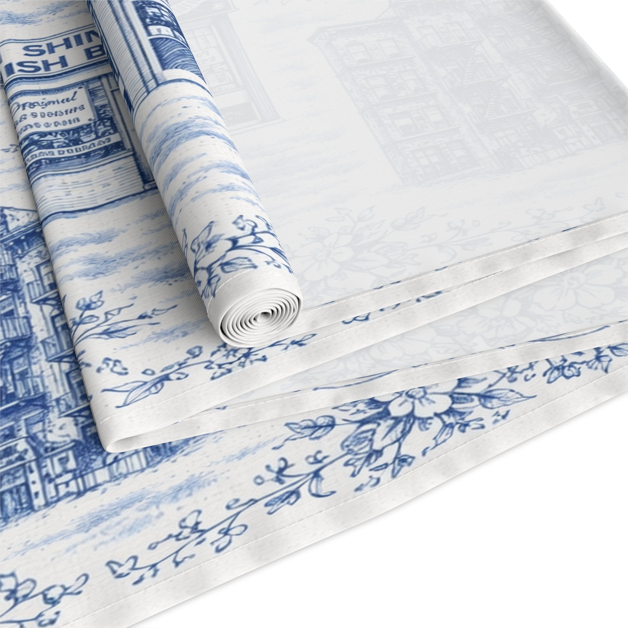 Blue Toile de Jouy Lower East Side Table Runner —  NYC Chinoiserie Dining Table Decor