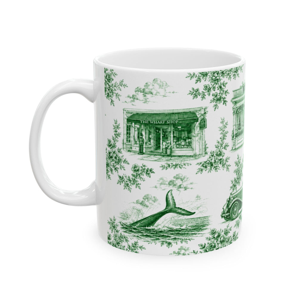 Sag Harbor Green Toile de Jouy Mug | Hamptons Chinoiserie Ceramic Coffee Cup