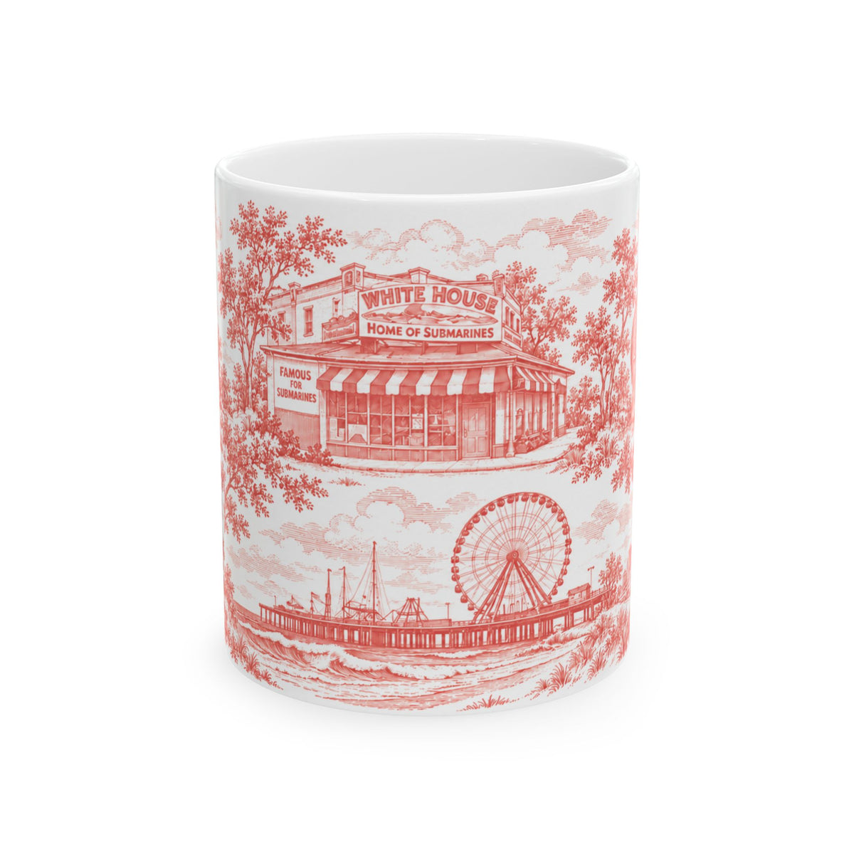 Atlantic City Red Toile de Jouy 11oz Mug