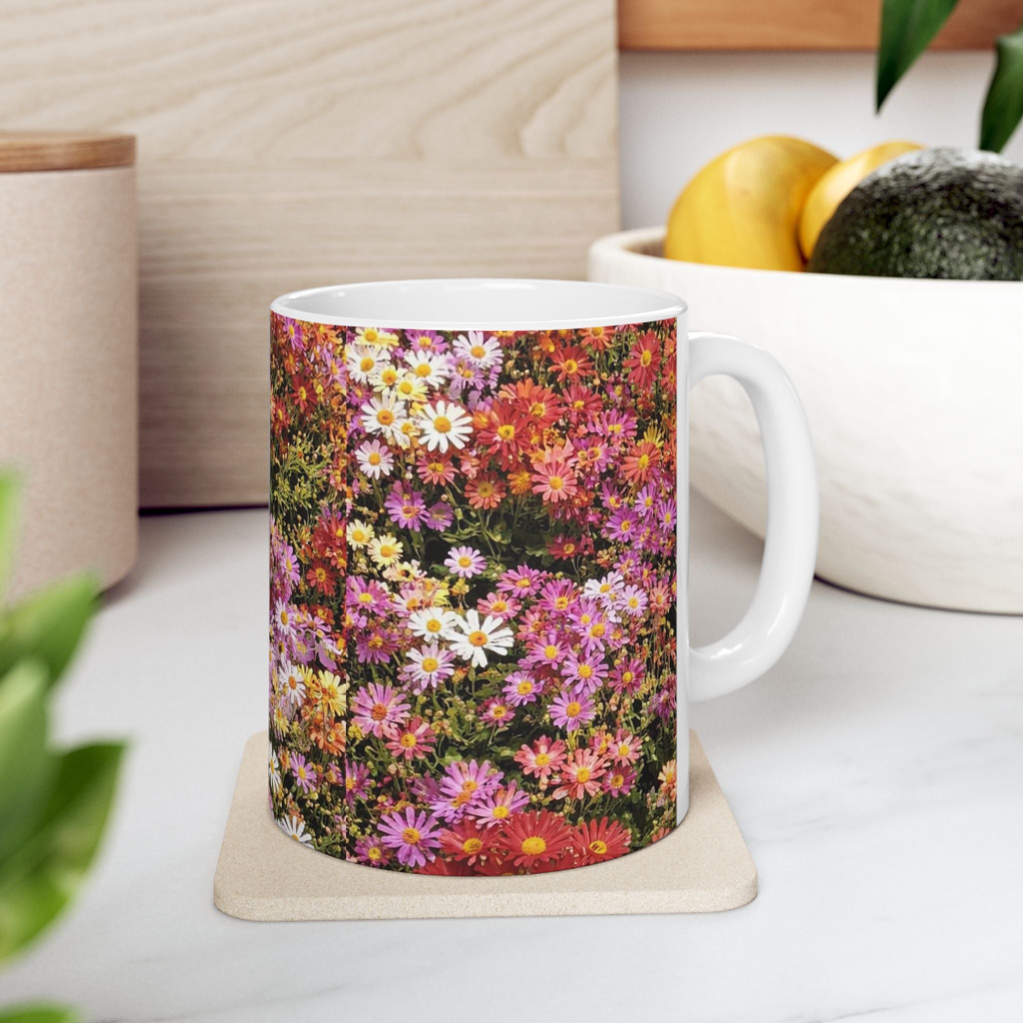 Taza de flores de crisantemo coreano de Central Park | Taza de café de cerámica floral