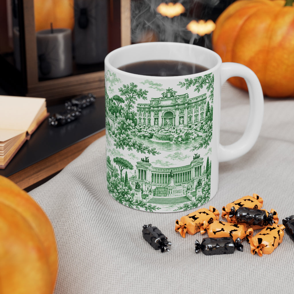 Rome Green Toile de Jouy Ceramic Mug —  (11oz; Ships from Europe)