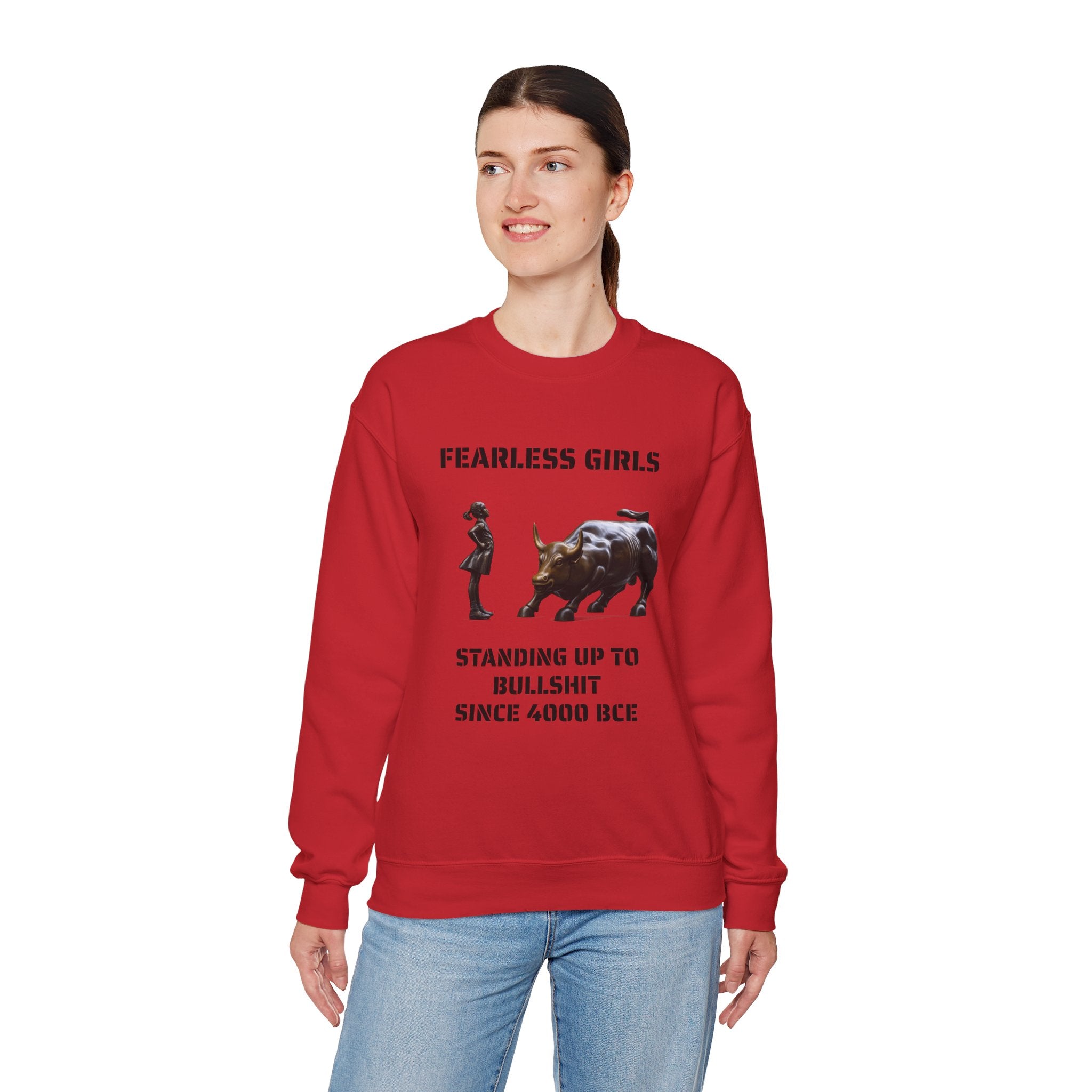 Fearless Girl Raging Bull Statue graphic Sweatshirt | NYC Empowerment, Feminist Design Sweater