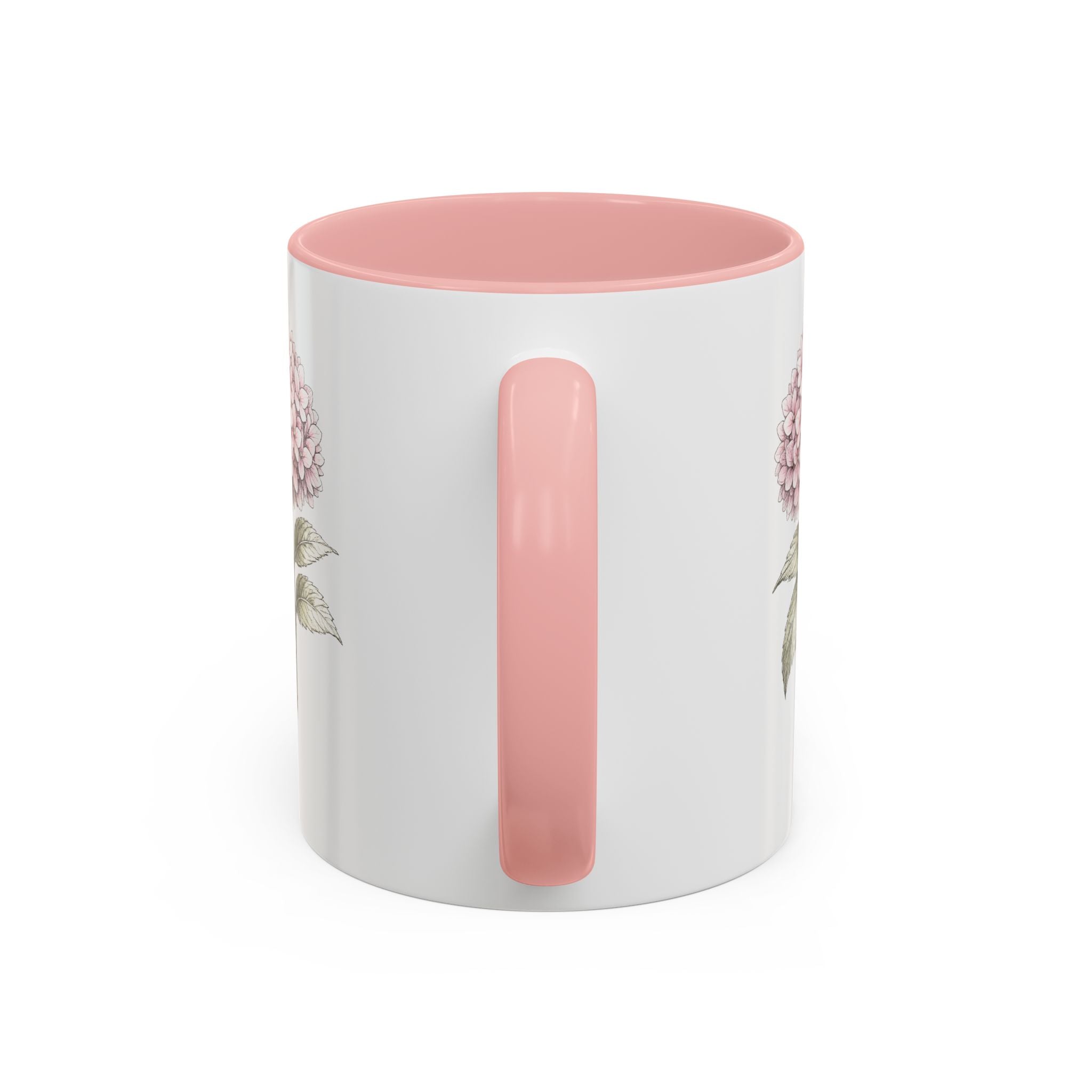 Hamptons Pink Hydrangea Accent Coffee Mug – Blue Floral 11 oz