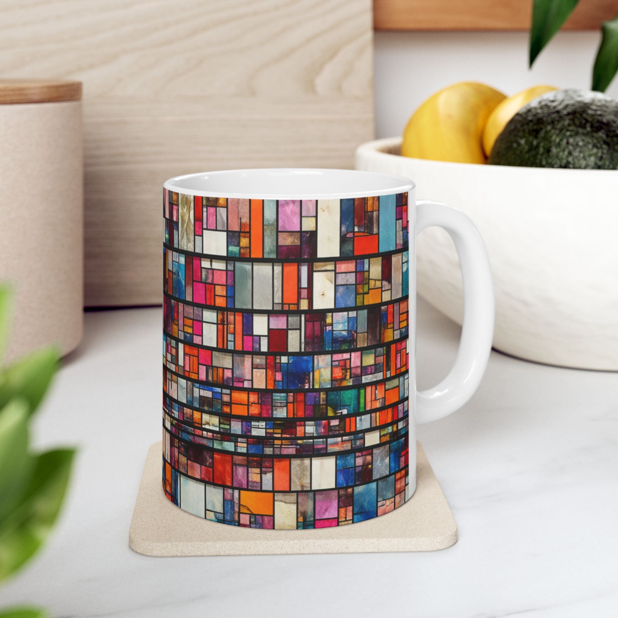 DUMBO Brooklyn Mosaic Water Tower Mug | Colorful Geometric Ceramic Mug 11oz
