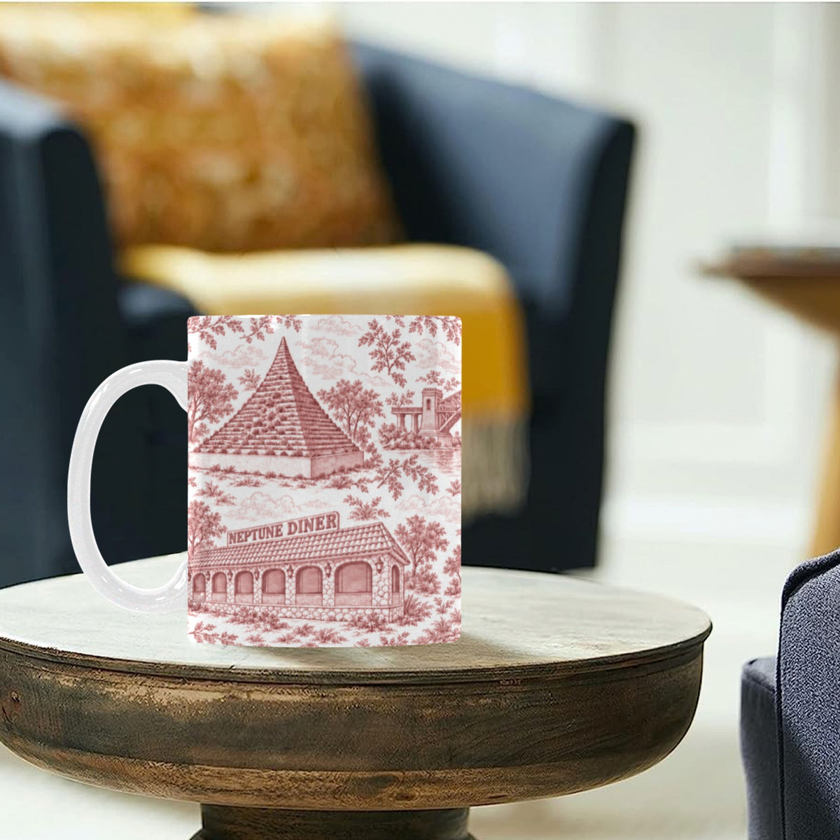 Astoria Red Toile de Jouy Mug | Queens Chinoiserie Ceramic Coffee Cup Custom White Mug (11oz)