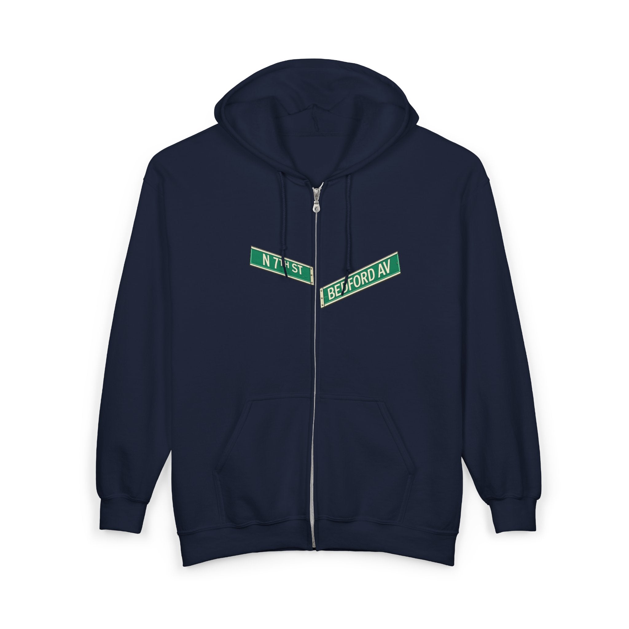 Sudadera con capucha y cremallera con letrero de Williamsburg Street | Sudadera con capucha Brooklyn Bedford Avenue North 7th