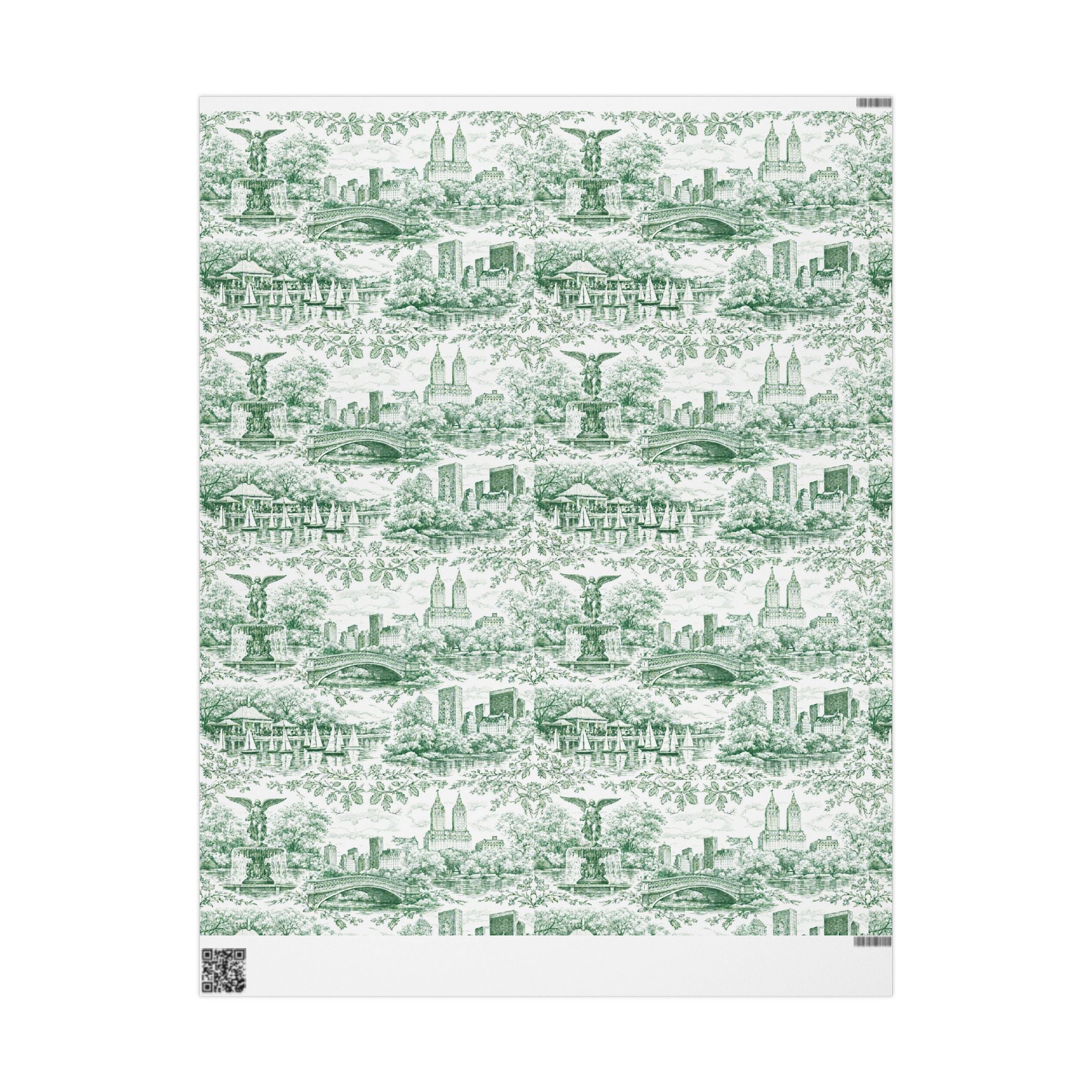 Central Park Green Toile NYC Wrapping Paper | New York City Scenic Toile Pattern Roll