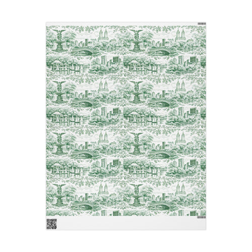 Central Park Green Toile NYC Wrapping Paper | New York City Scenic Toile Pattern Roll
