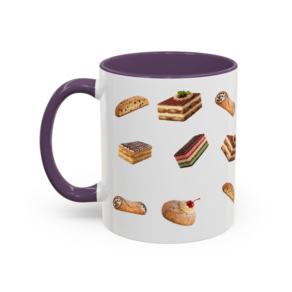 NYC Italian Bakery Pattern Accent Mug | Cannoli Rainbow Cookie Zeppoli Tiramisu Biscotti Napoleon 11oz Ceramic Coffee Cup