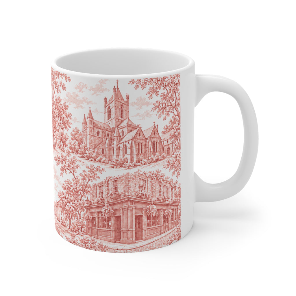 Dublin Red Toile de Jouy Ceramic Mug — Coffee Cup (11oz; Ships from Europe)