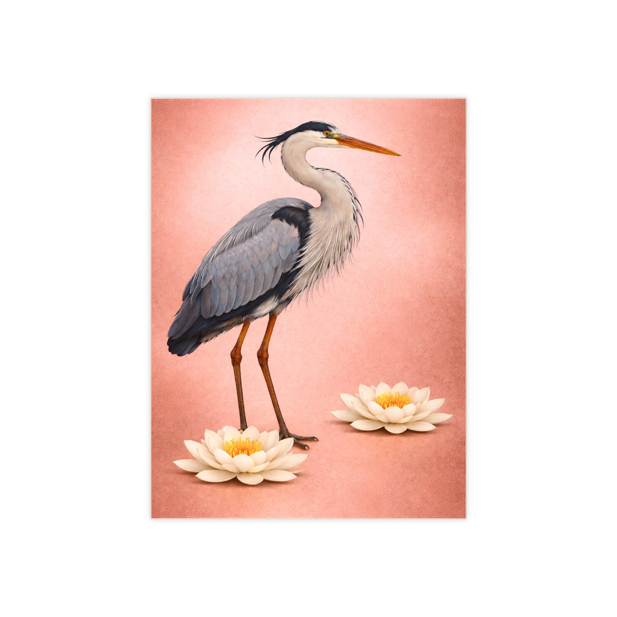 Staten Island Art Deco Blue Heron on Rose Gold Ceramic Shower Tile - Coastal Ceramic Bath Tile
